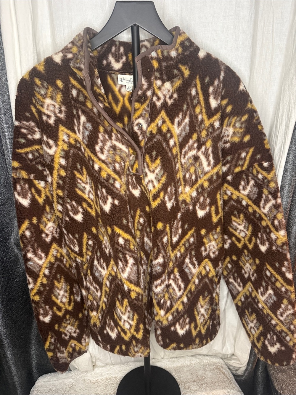 Woolrich Brown Yellow Patterned Fleece Cardigan